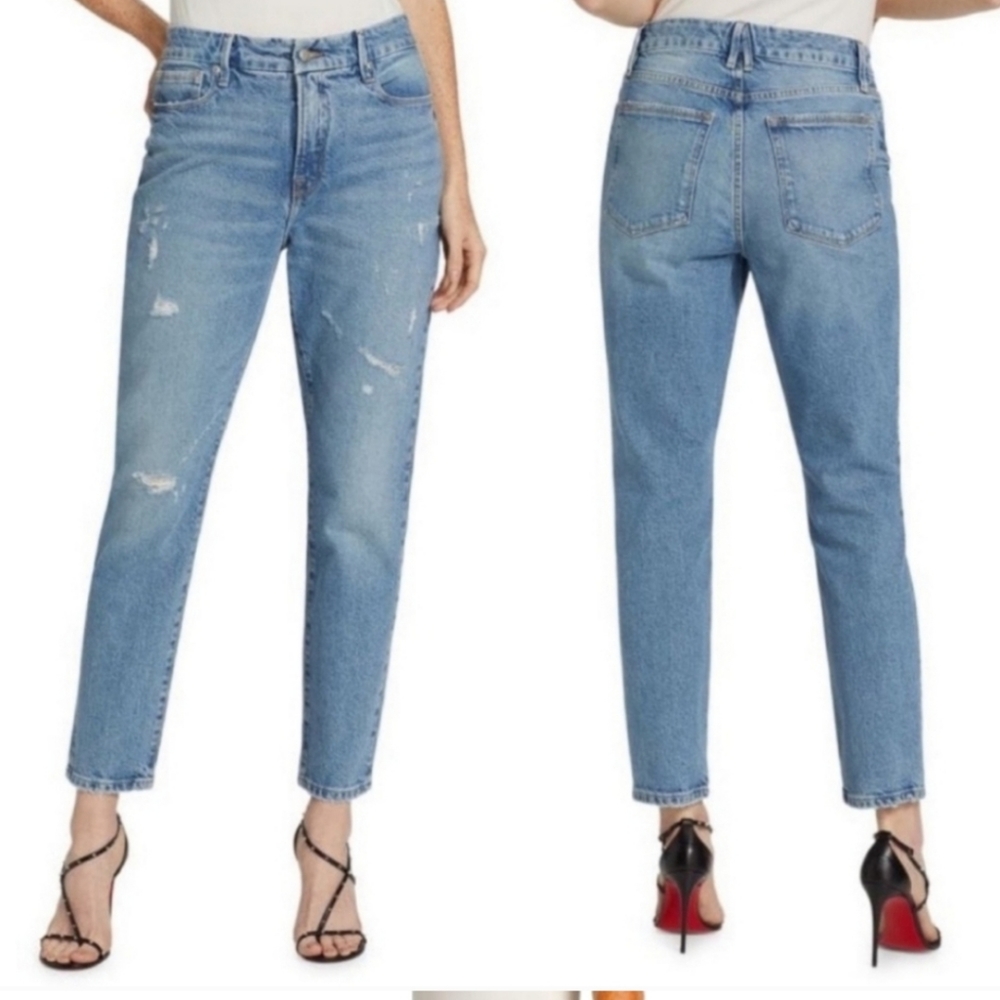 NWT good american good classic indigo 046 distressed hi rise denim